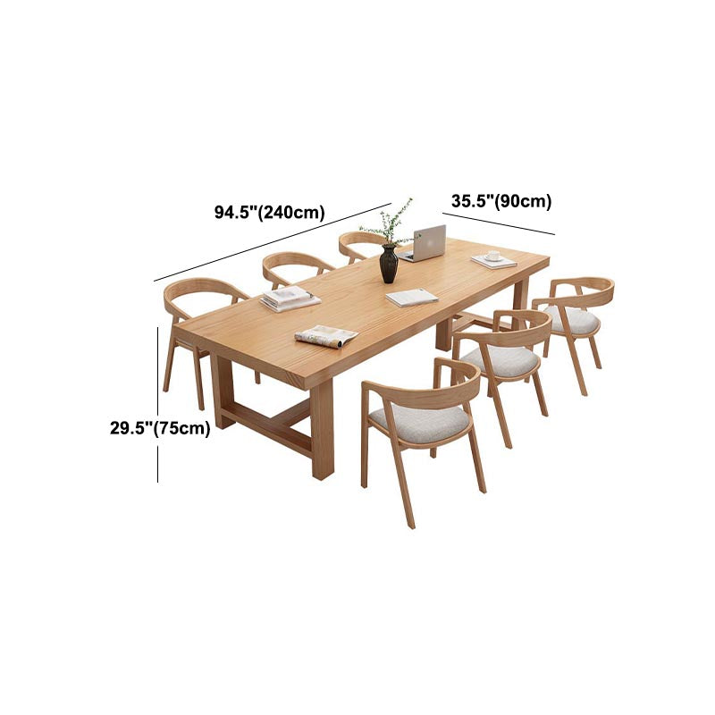 Table de salle à manger rectangulaire contemporaine en bois naturel en pin avec double piédestal