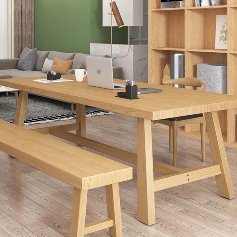 Contemporary Natural Wood Table Pine Rectangle Dining Table with Trestle