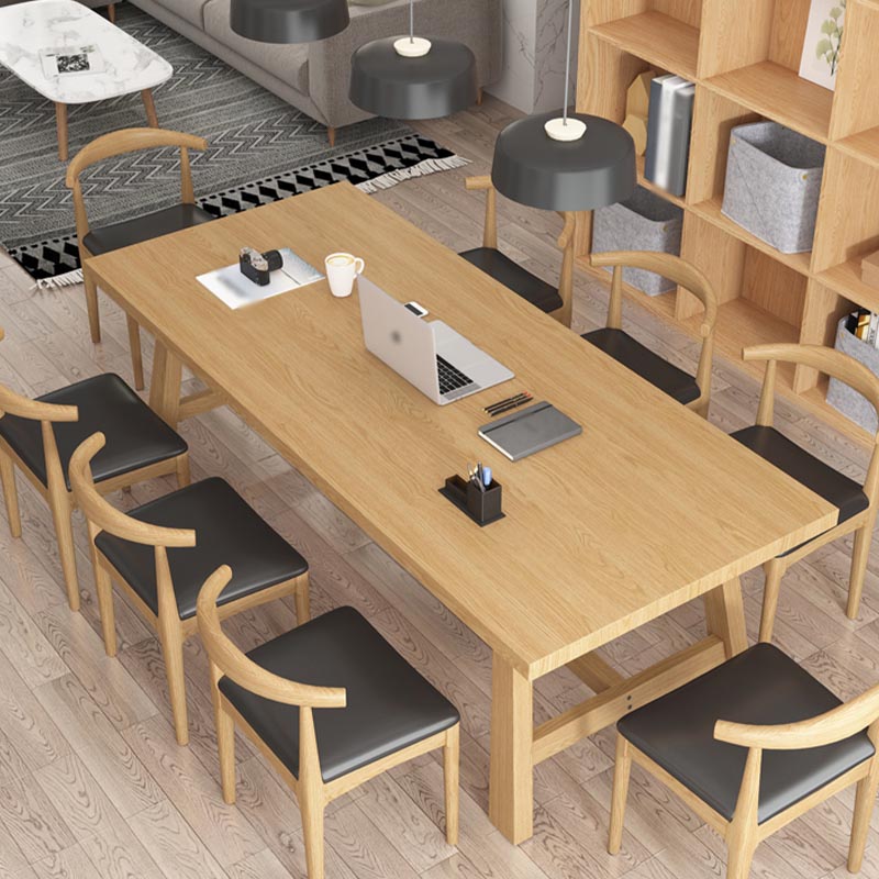 Contemporary Natural Wood Table Pine Rectangle Dining Table with Trestle