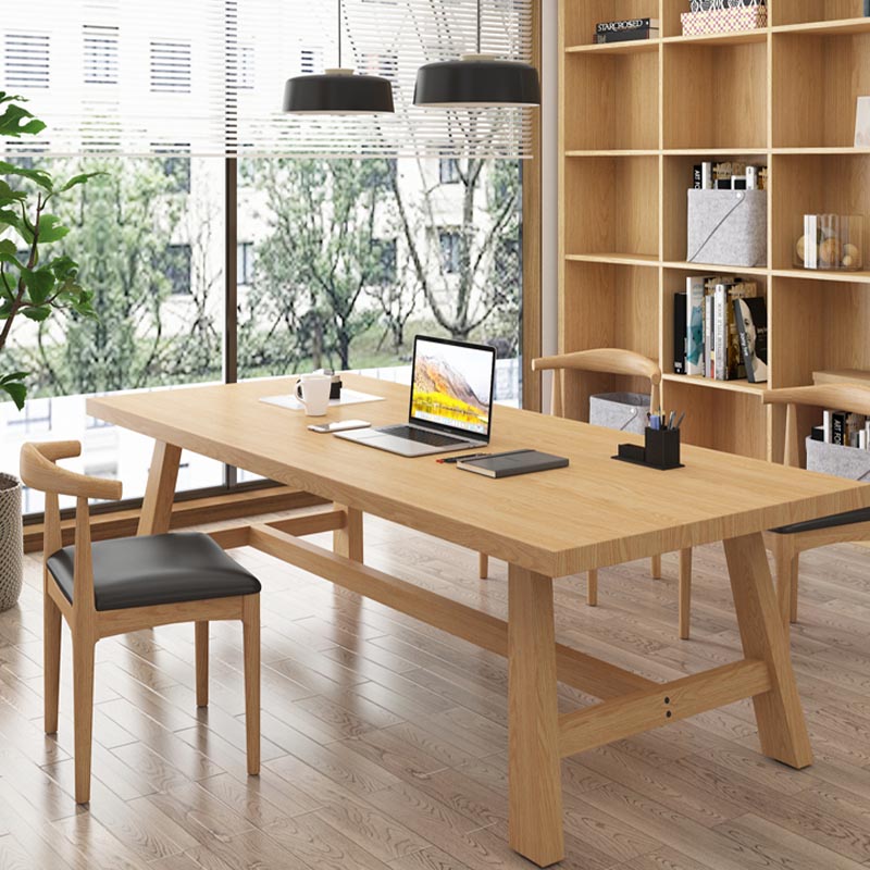 Contemporary Natural Wood Table Pine Rectangle Dining Table with Trestle