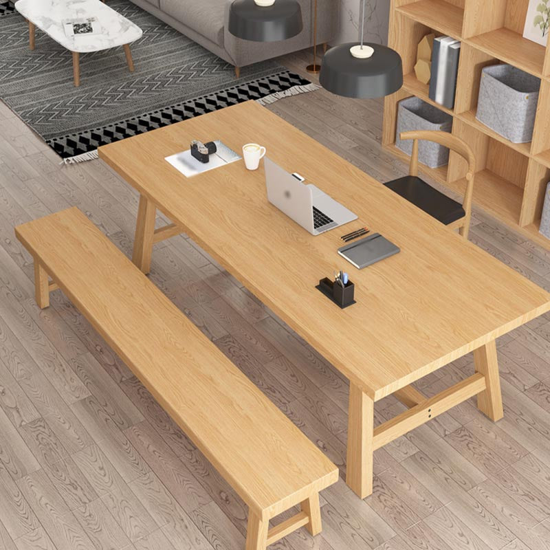 Contemporary Natural Wood Table Pine Rectangle Dining Table with Trestle