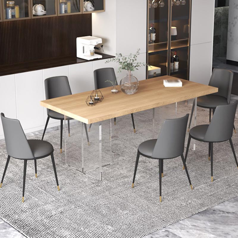 Contemporary Natural Wood Table Home Rectangle Dining Table with Double Pedestal