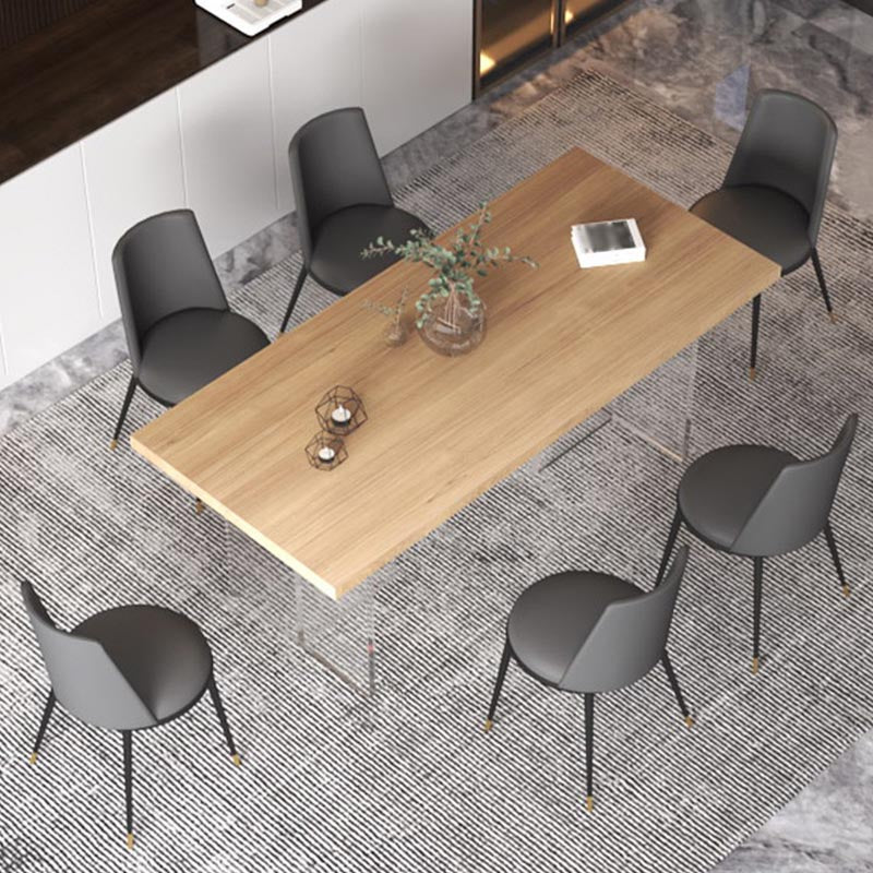 Contemporary Natural Wood Table Home Rectangle Dining Table with Double Pedestal