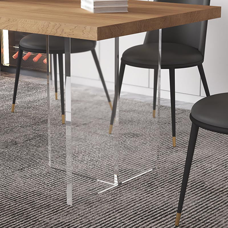 Contemporary Natural Wood Table Home Rectangle Dining Table with Double Pedestal