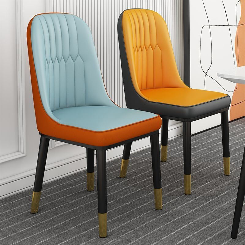 Glam Parsons Dining Side Chair Leather Indoor Dining Chair with Metal Legs