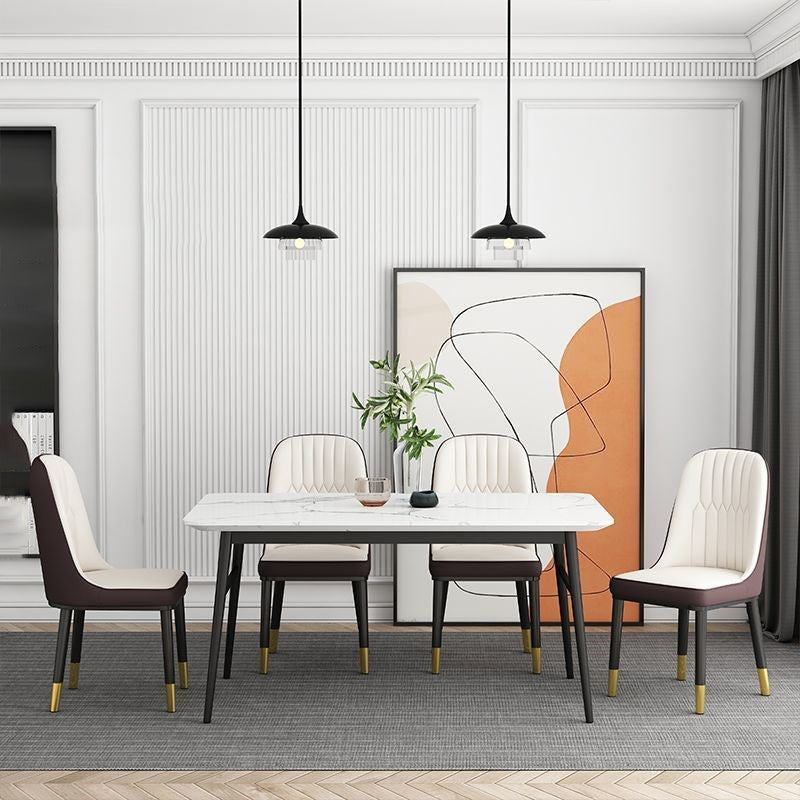 Glam Parsons Dining Side Chair Leather Indoor Dining Chair with Metal Legs