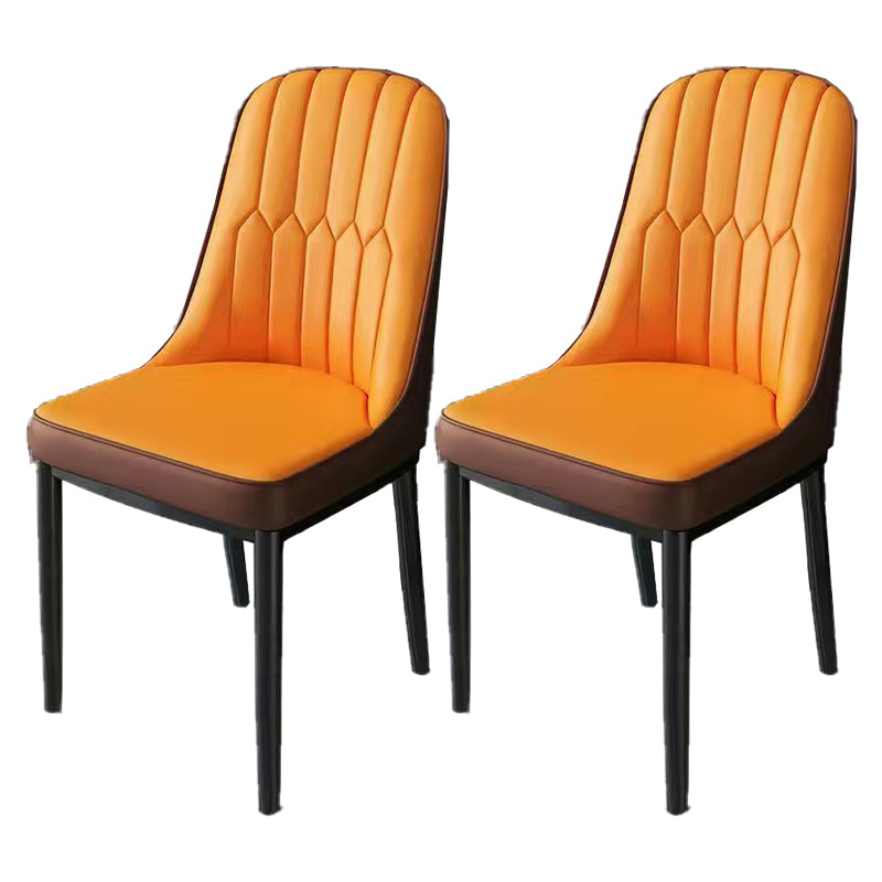 Glam Parsons Dining Side Chair Leather Indoor Dining Chair with Metal Legs
