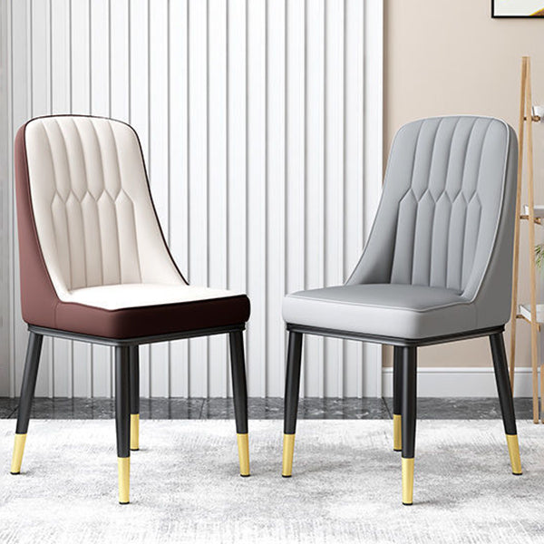 Glam Parsons Dining Side Chair Leather Indoor Dining Chair with Metal Legs
