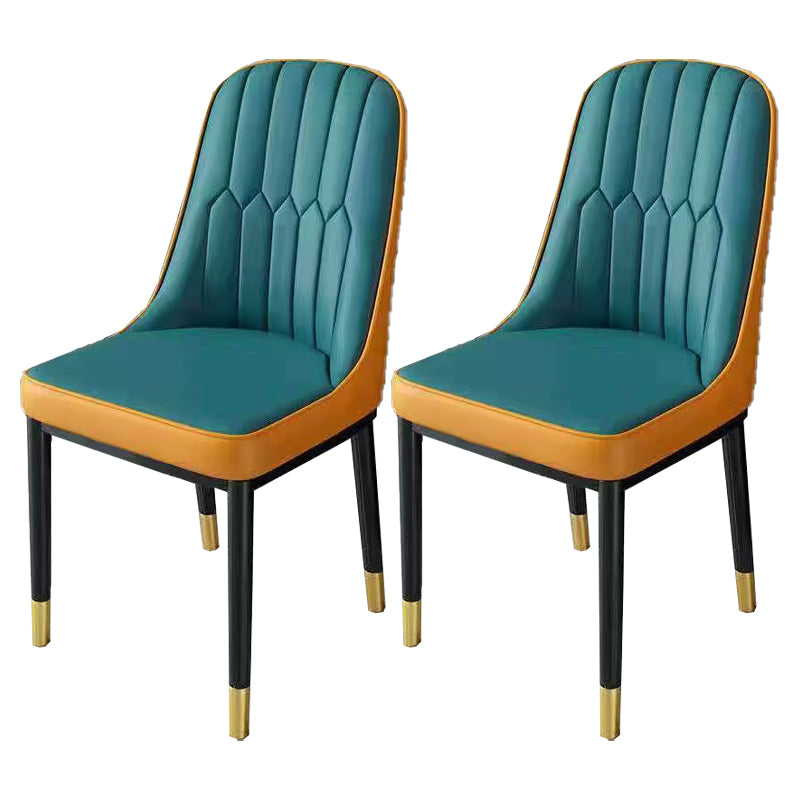 Glam Parsons Dining Side Chair Leather Indoor Dining Chair with Metal Legs