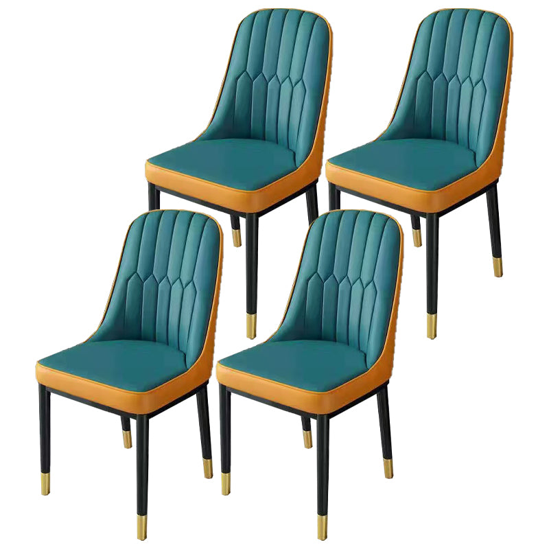 Glam Parsons Dining Side Chair Leather Indoor Dining Chair with Metal Legs