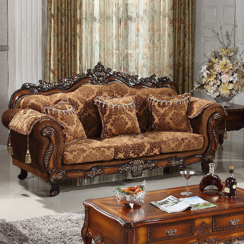 49" High Rustic Rolled Arm Sofa Linen Curved Sofa with Camel Back for Apartment