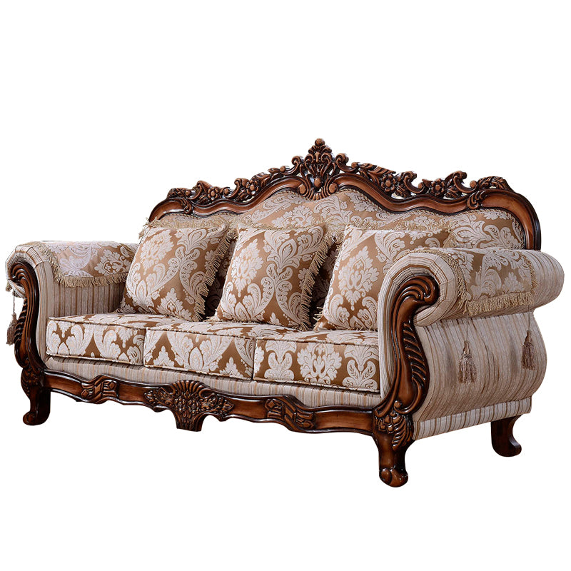 49" High Rustic Rolled Arm Sofa Linen Curved Sofa with Camel Back for Apartment