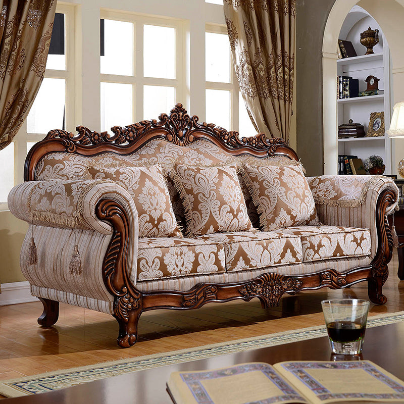 49" High Rustic Rolled Arm Sofa Linen Curved Sofa with Camel Back for Apartment