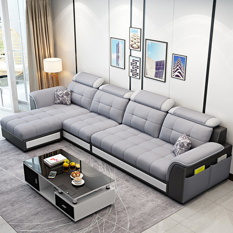 Pillowed Back Cushions 4-Seater Sectional Sofa Set with Storage