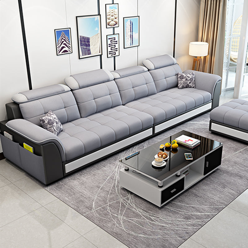 Pillowed Back Cushions 4-Seater Sectional Sofa Set with Storage