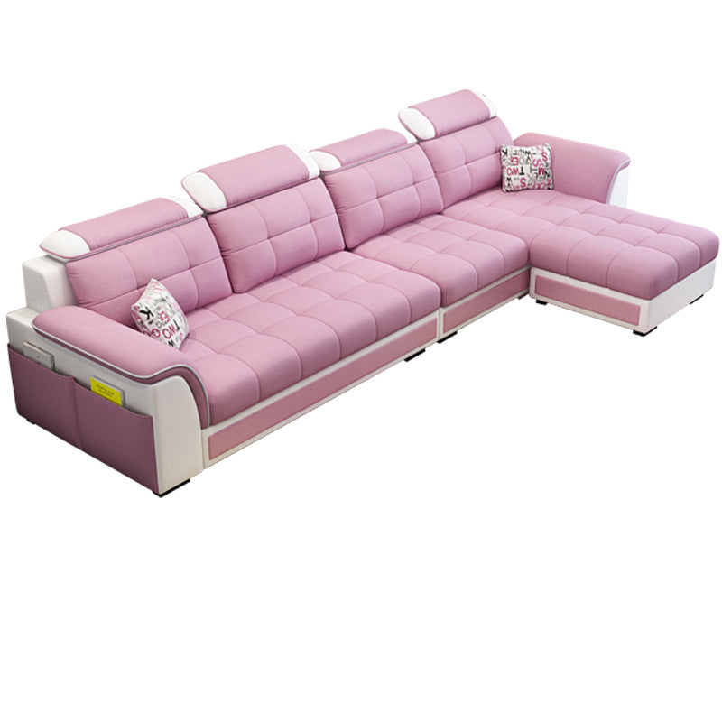 Pillowed Back Cushions 4-Seater Sectional Sofa Set with Storage