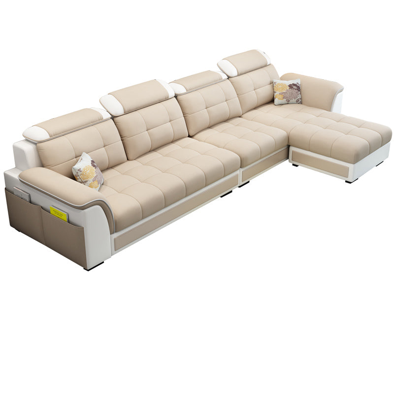 Pillowed Back Cushions 4-Seater Sectional Sofa Set with Storage