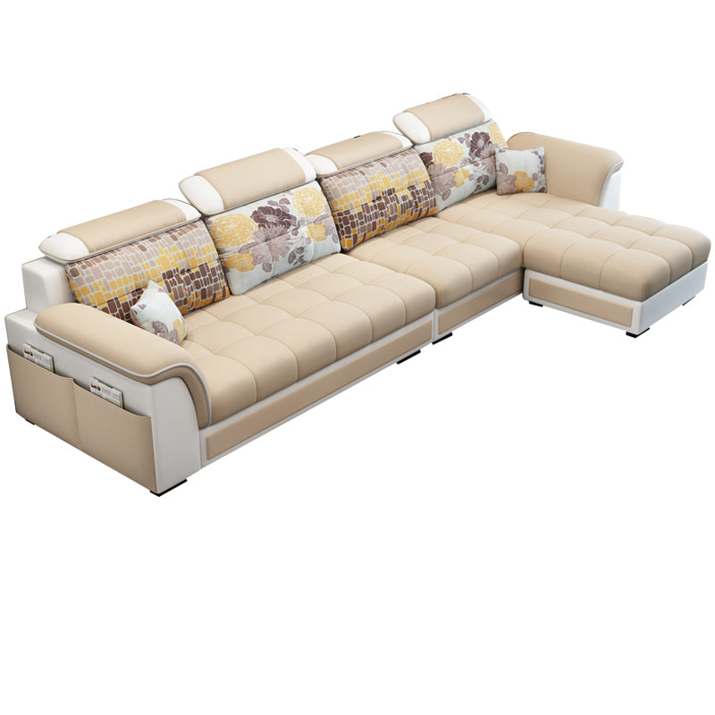 Pillowed Back Cushions 4-Seater Sectional Sofa Set with Storage