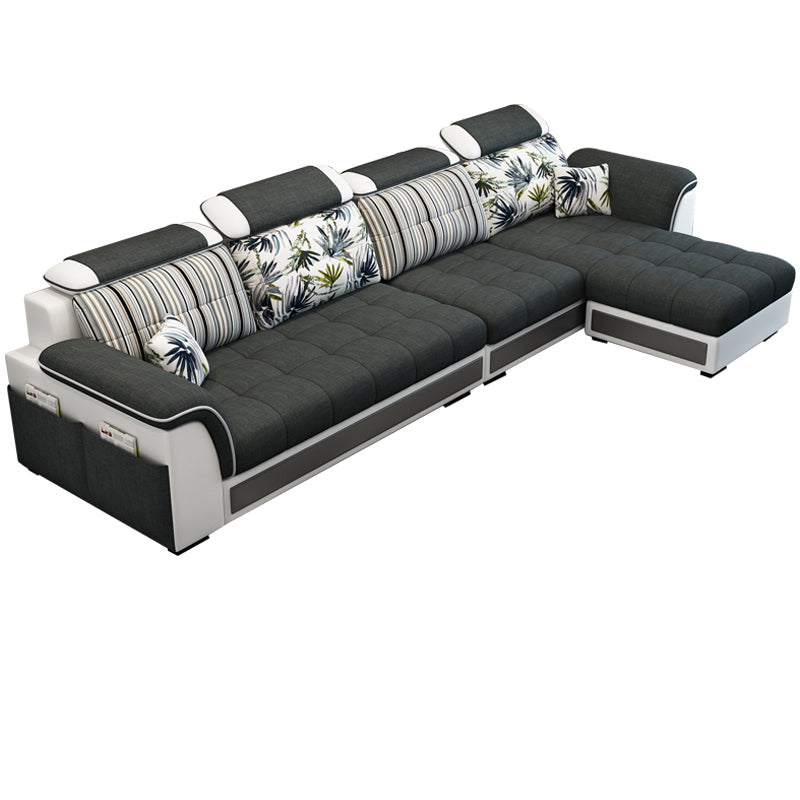 Pillowed Back Cushions 4-Seater Sectional Sofa Set with Storage