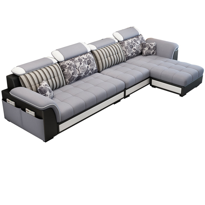 Pillowed Back Cushions 4-Seater Sectional Sofa Set with Storage