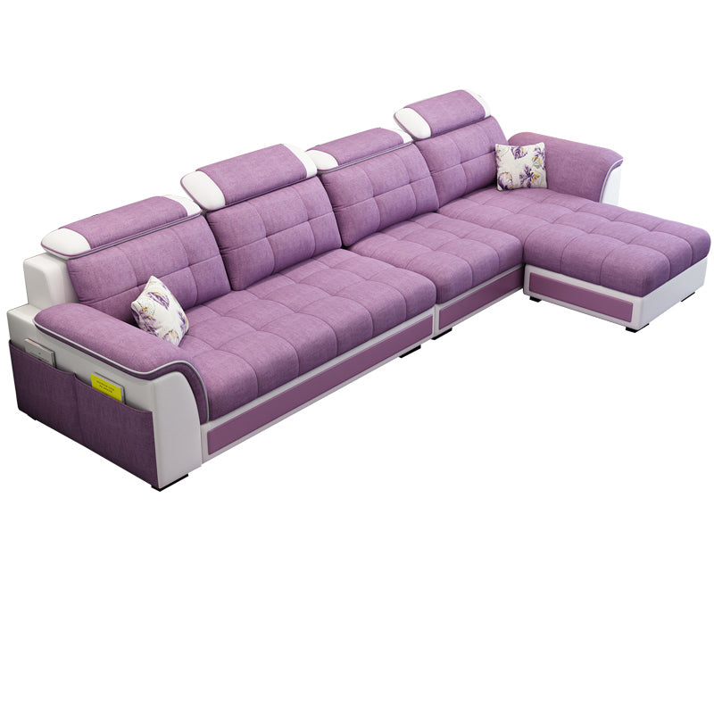 Pillowed Back Cushions 4-Seater Sectional Sofa Set with Storage