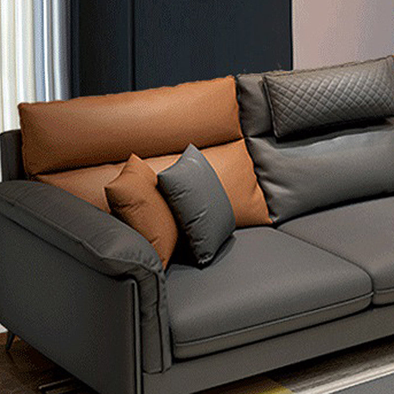 Faux Leather 4-Seater L-Shape Pillowed Back Cushions Sectionals Sofas