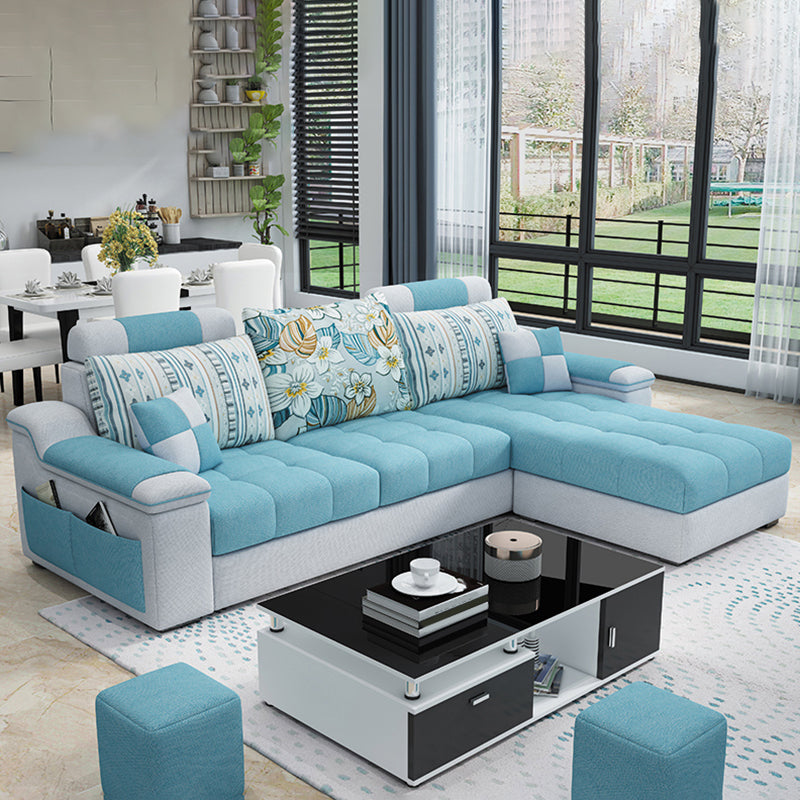 3-Seater Cotton Blend and Faux Leather L-Shape Sectionals Sofas