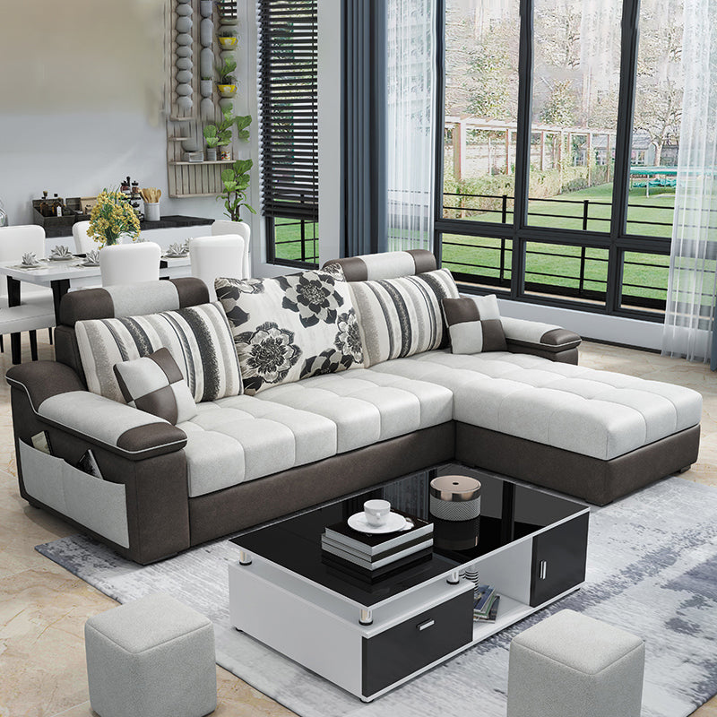 Sloped Arms Pillowed Back Cushions Tufted Sectional Sofa Set with Storage