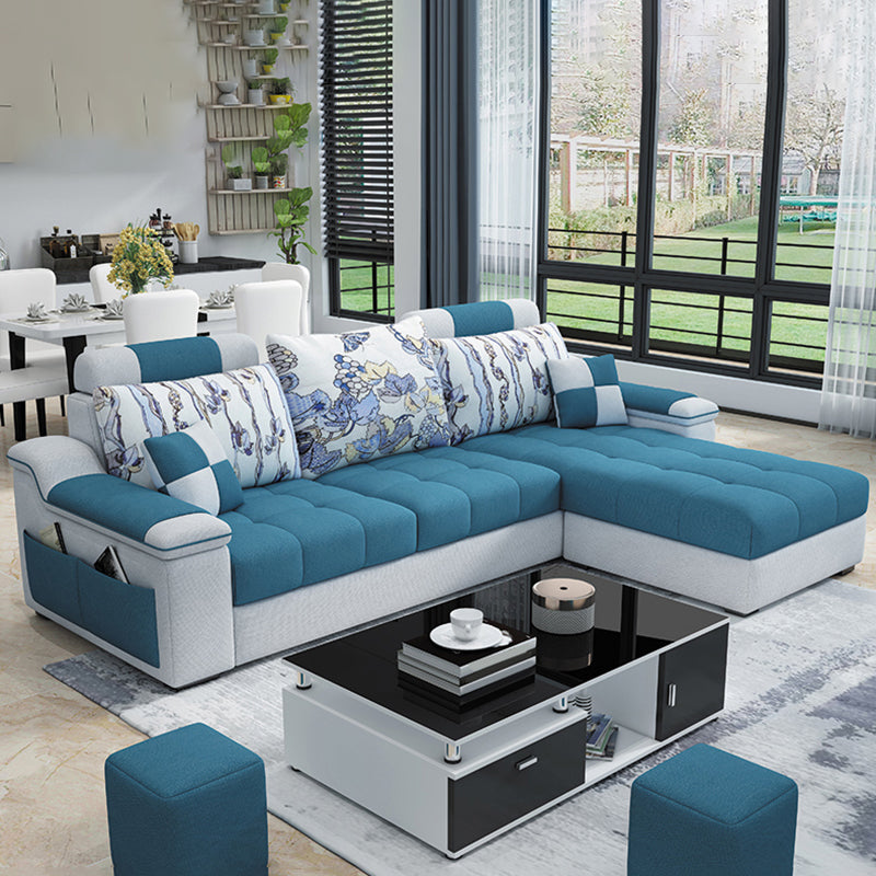 Sloped Arms Pillowed Back Cushions Tufted Sectional Sofa Set with Storage