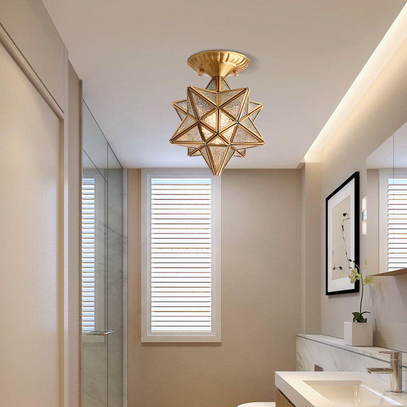 One-Light Antique Ceiling Light Brass Metal Ceiling Mounted Fixture