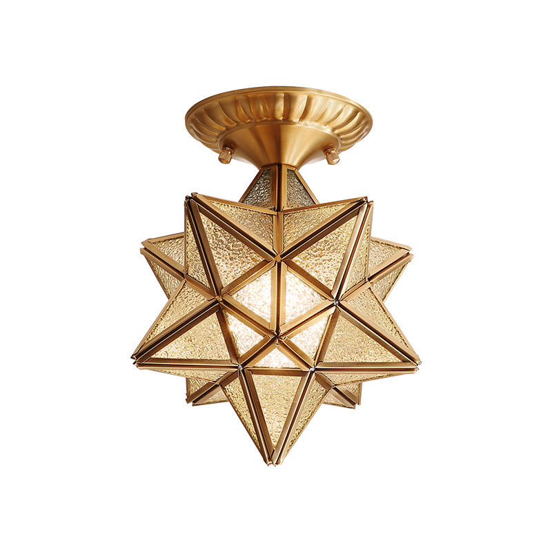 One-Light Antique Ceiling Light Brass Metal Ceiling Mounted Fixture