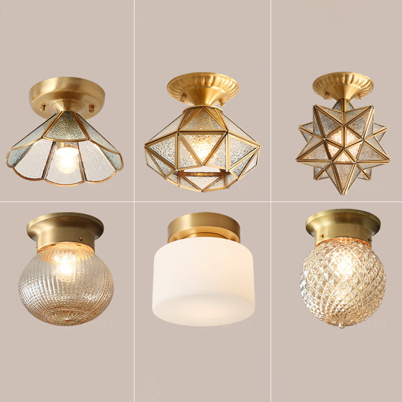 One-Light Antique Ceiling Light Brass Metal Ceiling Mounted Fixture