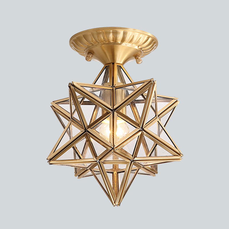 One-Light Antique Ceiling Light Brass Metal Ceiling Mounted Fixture