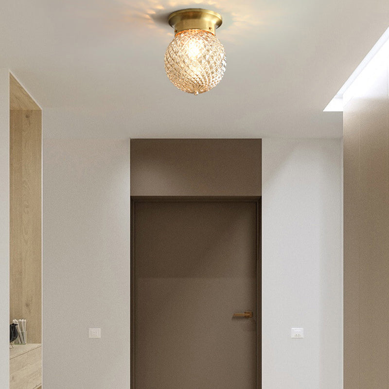 One-Light Antique Ceiling Light Brass Metal Ceiling Mounted Fixture