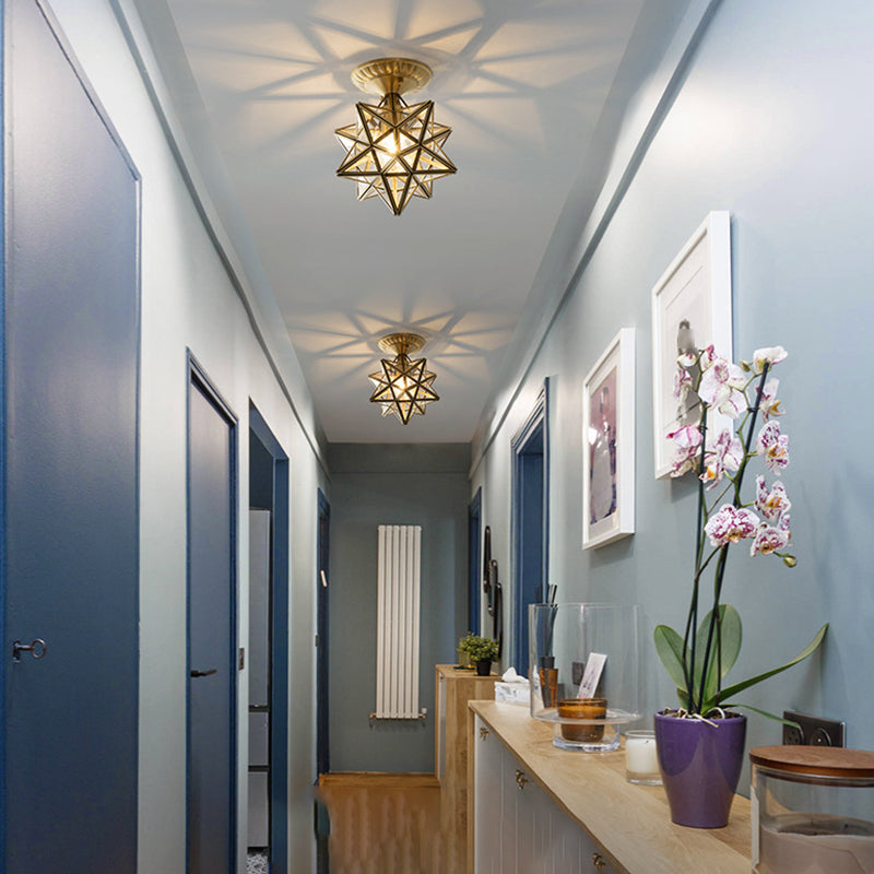 One-Light Antique Ceiling Light Brass Metal Ceiling Mounted Fixture