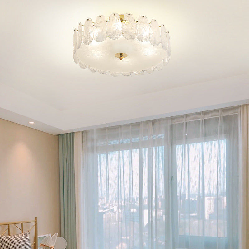 Semi Mount Lighting Vintage Drum Glass Semi Flush Light Fixture