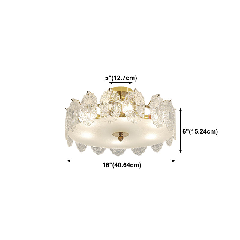 Semi Mount Lighting Vintage Drum Glass Semi Flush Light Fixture
