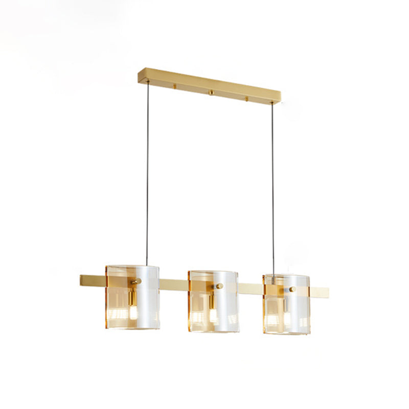 4-Light Hanging Lamp Modern Glass Globe Island Light Fixture in Black and Gold