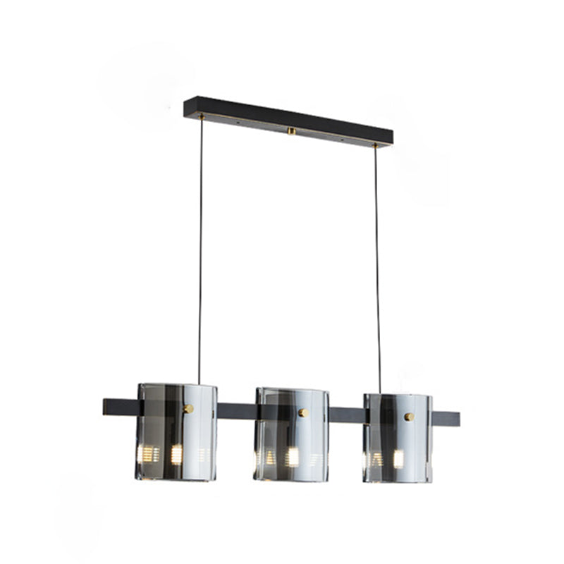 4-Light Hanging Lamp Modern Glass Globe Island Light Fixture in Black and Gold