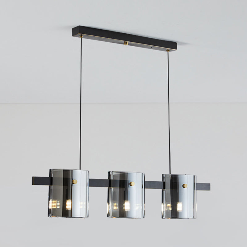 4-Light Hanging Lamp Modern Glass Globe Island Light Fixture in Black and Gold