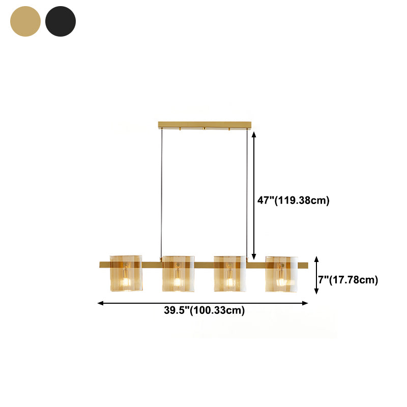 4-Light Hanging Lamp Modern Glass Globe Island Light Fixture in Black and Gold