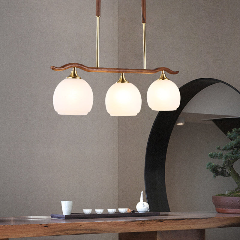 Modern Style Dome Shape Island Lights White Glass Island Lighting in Brown