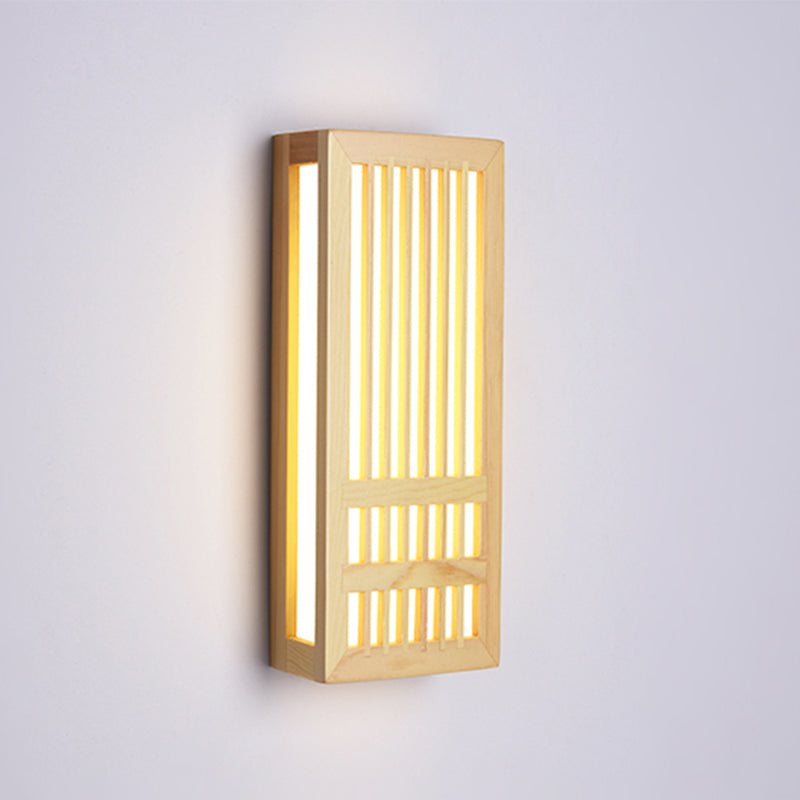 Japanese Style Wood Wall Light Cuboid LED Wall Sconce in Yellow for Bedroom