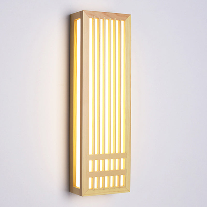 Japanese Style Wood Wall Light Cuboid LED Wall Sconce in Yellow for Bedroom