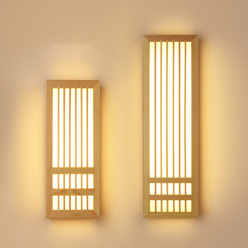 Japanese Style Wood Wall Light Cuboid LED Wall Sconce in Yellow for Bedroom