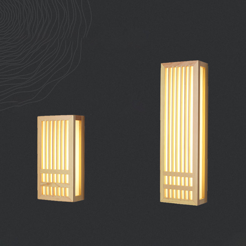 Japanese Style Wood Wall Light Cuboid LED Wall Sconce in Yellow for Bedroom