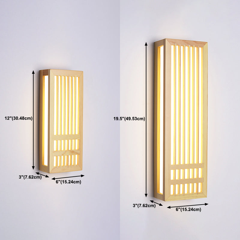 Japanese Style Wood Wall Light Cuboid LED Wall Sconce in Yellow for Bedroom