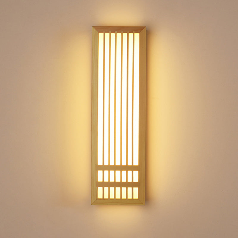 Japanese Style Wood Wall Light Cuboid LED Wall Sconce in Yellow for Bedroom