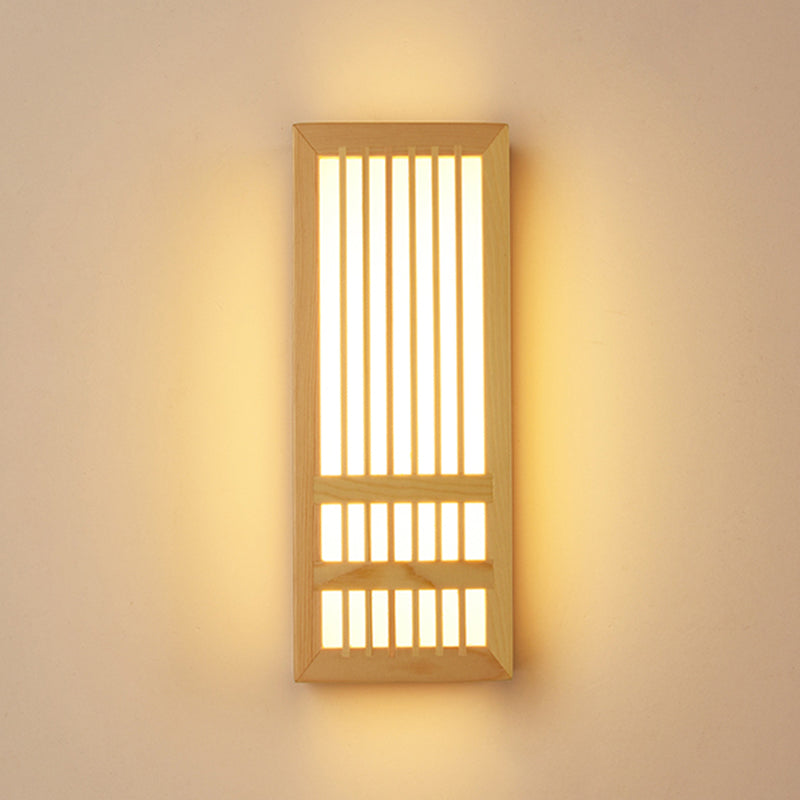 Japanese Style Wood Wall Light Cuboid LED Wall Sconce in Yellow for Bedroom