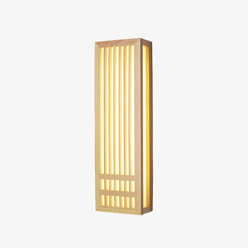 Japanese Style Wood Wall Light Cuboid LED Wall Sconce in Yellow for Bedroom